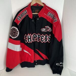 Vintage OCC Choppers Bomber Jacket, 2XL, Button Up, Red/Black, Motorcycle